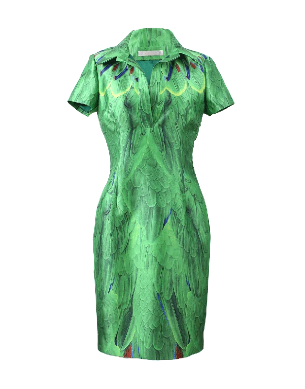Parrot Feather Print Dress Tunics Yoga stretchy