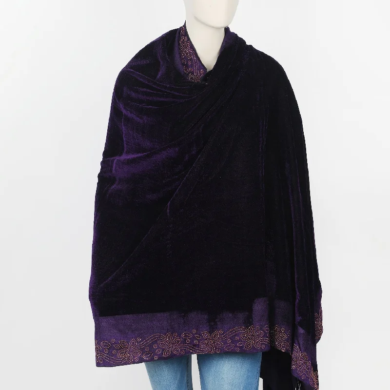 Women's Velvet Border Flower Shawl - Purple Warm Cashmere Shawl Scarf