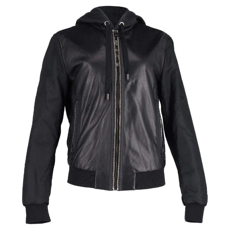 Dolce & Gabbana Zipped Hooded Jacket in Black Leather Rayon Jacket Velvet Jacket Corduroy Jacket