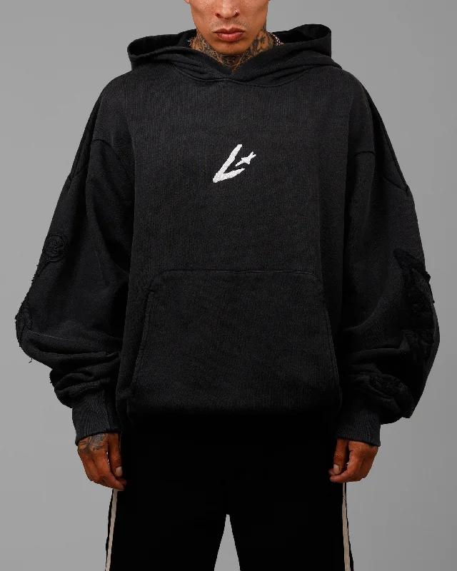 Loiter Dune Hoodie Washed Black Hoodie with Half-Zip Sporty Casual