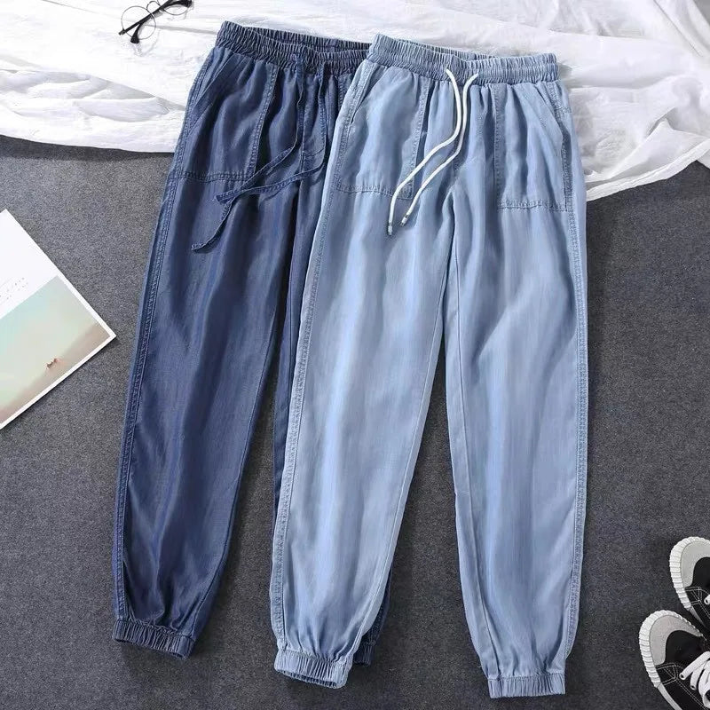 Women's Loose Harem Pants For Tie Feet High Waist Trousers Plus Size Soft Cool Off Female Denim Pants Spring Autumn Plus Size Trousers stylish modern Women's Loose Harem Pants For Tie Feet High Waist Trousers Plus Size Soft Cool Off Female Denim Pants Spring Autumn Plus Size Trousers stylish modern