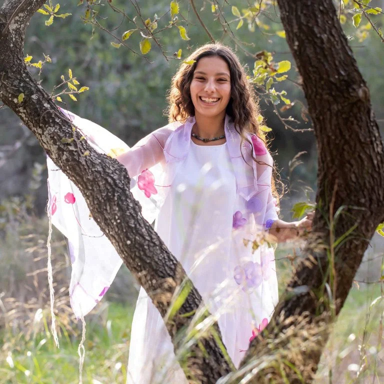Pink and Purple Floral Tallit Prayer Shawl for women, Feminine Tallit, Girl's Tallit Cozy Plaid Shawl Scarf