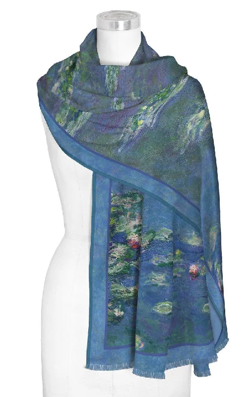 MONET WATER LILIES SILK BLEND WOMEN’S FASHION SHAWL Stylish Pashmina Shawl Wrap