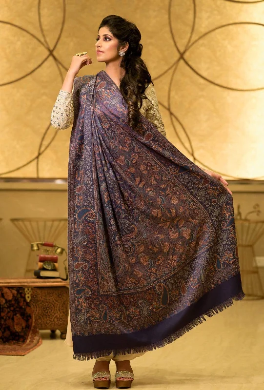 Pashtush Women's Jamawar Shawl, Navy Blue Elegant Knit Shawl Cape