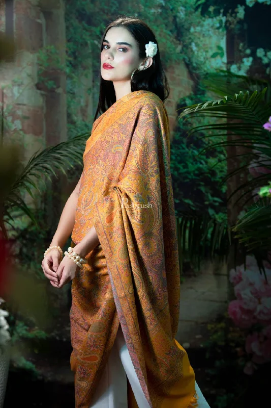 Pashtush womens Faux Pashmina Shawl, jamawar design, Mustard Warm Woolen Shawl Wrap