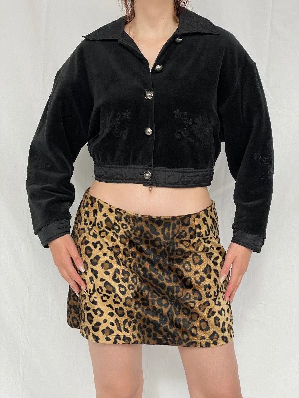 Archival Copain Copine Paris Black Cropped Jacket With Quilted Collar - L Knit Fabric Woven Fabric Fleece Fabric Archival Copain Copine Paris Black Cropped Jacket With Quilted Collar - L Knit Fabric Woven Fabric Fleece Fabric