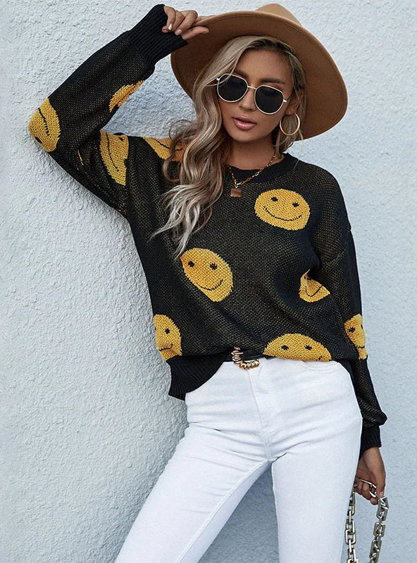 ROUND NECK JACQUARD PULLOVER SWEATER Leg Sleeve Comfort