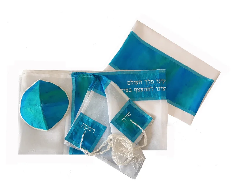 Four Mothers on Turquoise Silk Blend Bat Mitzvah Tallit, Girl's Tallis, Women's Tallit Prayer Shawl Cozy Wool Shawl Scarf
