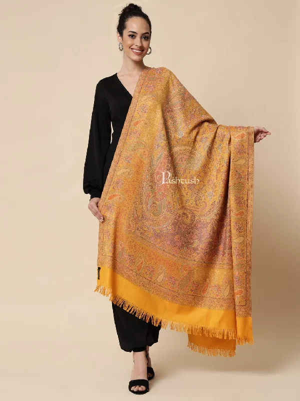 Pashtush womens Faux Pashmina Shawl, jamawar design, Mustard Elegant Velvet Shawl Cape