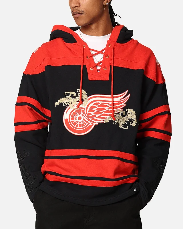 47 Brand Detroit Red Wings 'Year Of The Dragon' Lacer Hoodie Jet Black Hoodie with Pocket Utility Practical