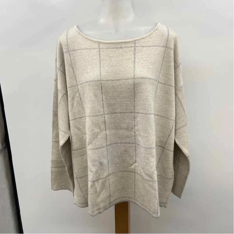 Eileen Fisher Women's Size 2X Gray Grid Sweater Lace Blend Ribbed Blend Corduroy Blend