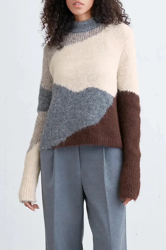 INTARSIA KNIT SWEATER Cashmere Blend Cotton Blend Poly Blend