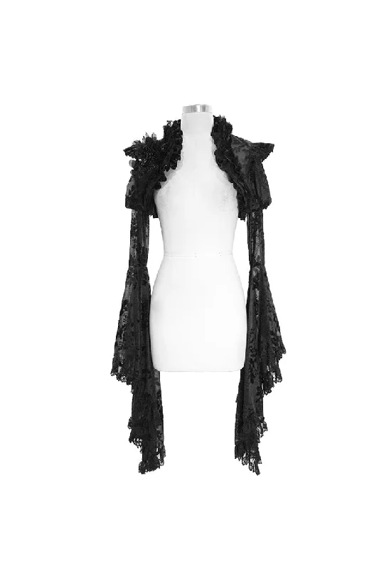 Black Transparent Lace Trim Big Trumpet Sleeve 3D Flower Rabbit Fur Lace Women's Gothic Shawl Comfortable Summer Shawl Wrap
