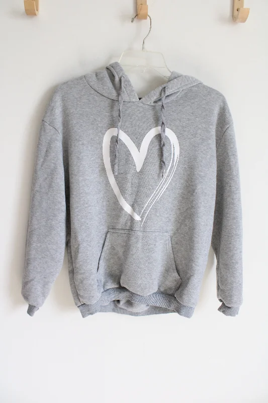 Shein Gray White Heart Graphic Design Hoodie | S Hoodie with Lining Warm Insulated