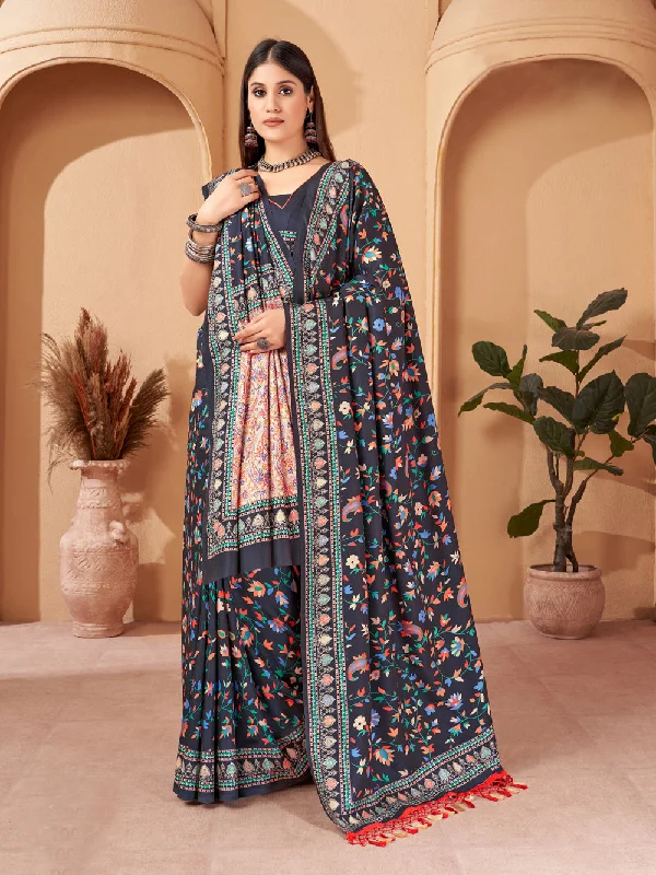 Women's Multicolor Digital Printed Pasmina Saree With Shawl - Jyoti Fashion Soft Printed Shawl Wrap