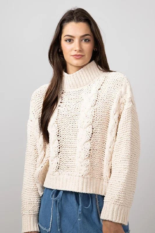 Simply Southern Braid Cropped Sweater for Women in Parchment Cream | PP-0224-SWTR-BRAID-PARCH Faux Fur Fabric Real Fur Fabric Shearling Fabric
