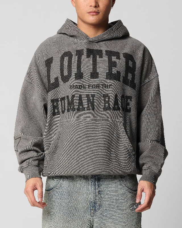 Loiter Training Day Hoodie Washed Charcoal Hoodie with Lace Feminine Delicate