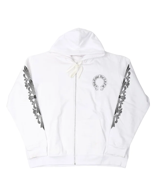 Horseshoe Logo Zip Up Hoodie Hoodie with Raw Hem Edgy Unfinished