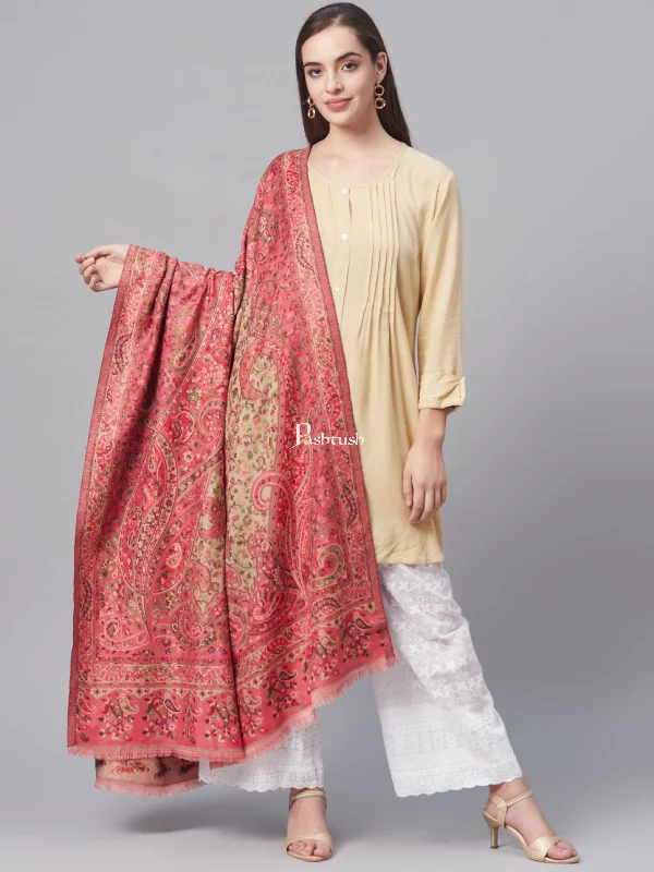 Pashtush Women Ethnic Weave Shawl, Rich Garden, Pink And Beige Elegant Velvet Shawl Wrap