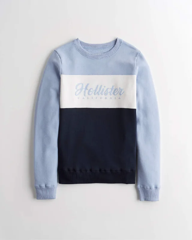 Hollister Colorblock Logo Crewneck Sweatshirt Hoodie with Oversized Fit Loose Comfortable
