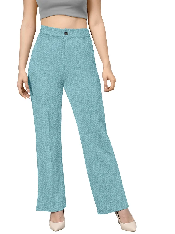 Odette Light Blue Polyester Trouser For Women Trousers cozy soft