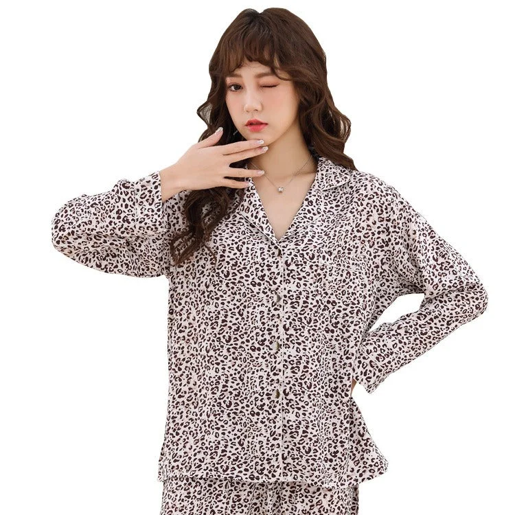 Wholesale Cotton Silk Suit Printed Long Sleeve Trousers Home Pajamas Trousers High Rise Slim Fit