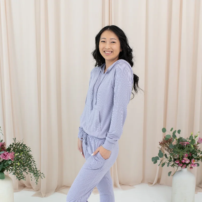 Women's Ribbed Hoodie in Taro Hoodie with Monochrome Minimalist Simple
