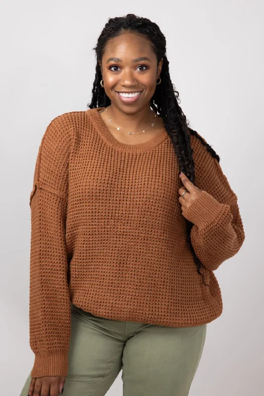 Miracle Waffle Cable Knit Sweater for Women in Camel | F196-CAMEL Machine Wash Dry Clean Hand Wash