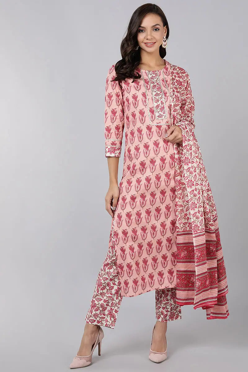 Ahika Pure Cotton Printed Kurta Trousers With-VKSKD1379_S Trousers sophisticated sleek