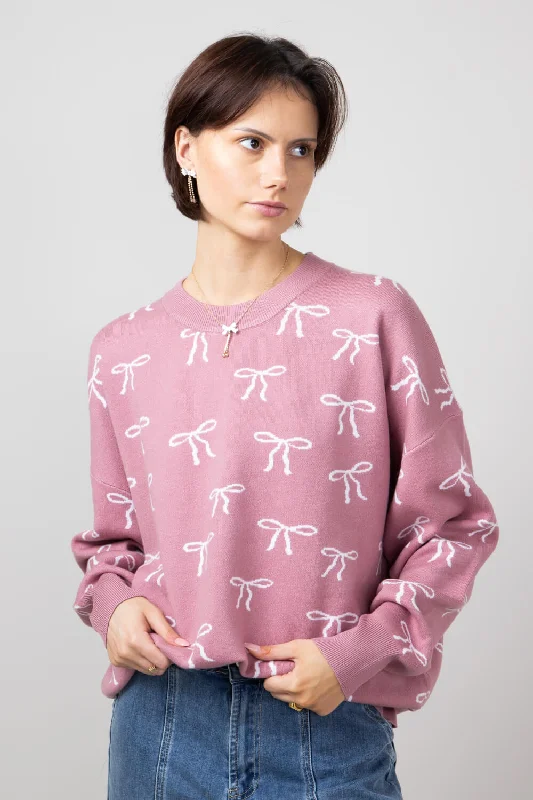Bow Sweater for Women in Pink | IWT4627-PINKWHITE Sweater Knitwear Pullover