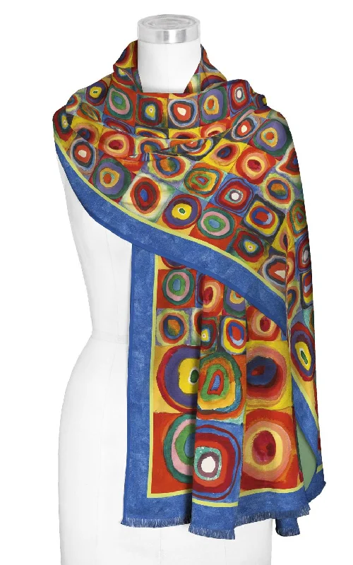 KANDINSKY CIRCLES SILK BLEND WOMEN’S FASHION SHAWL Cozy Wool Shawl Scarf