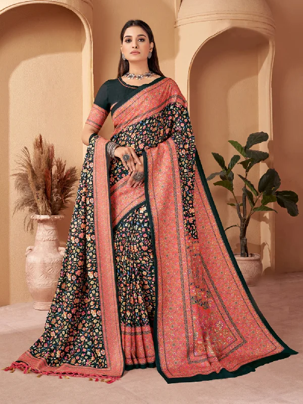 Women's Multicolor Digital Printed Pasmina Saree With Shawl - Jyoti Fashion Trendy Boho Style Shawl