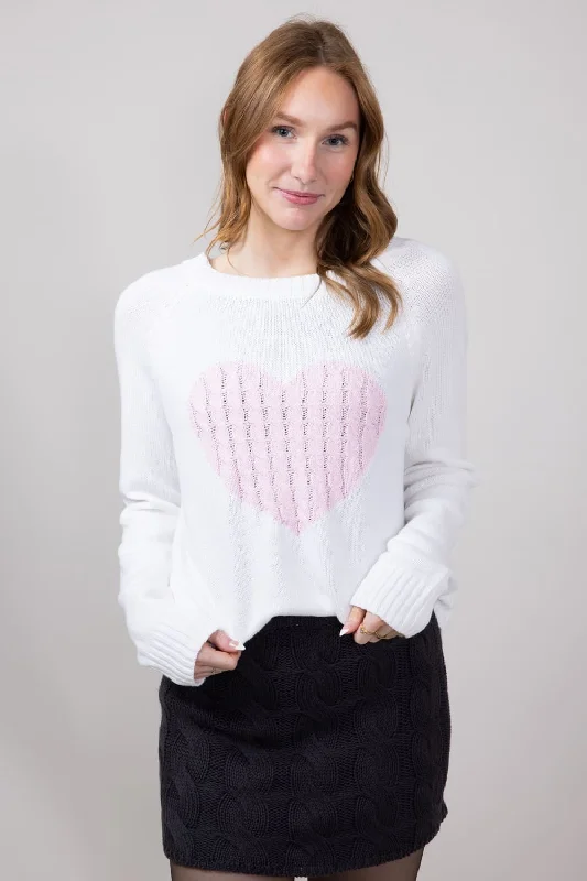 Miracle Textured Heart Sweater for Women in Ivory Pink | M9147-IVORYPINK Elegant Classic Vintage