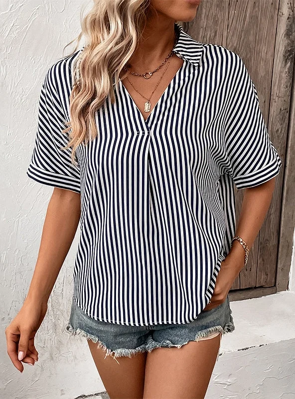 V-NECK STRIPED SHIRT PULLOVER TOP Chenille Soft Sweater