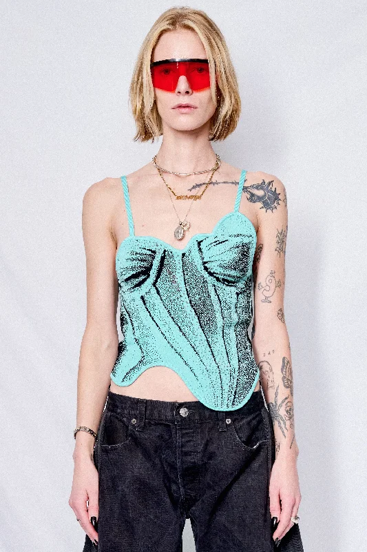 Blue Camellia Denim Print Tank Top crossback tank top