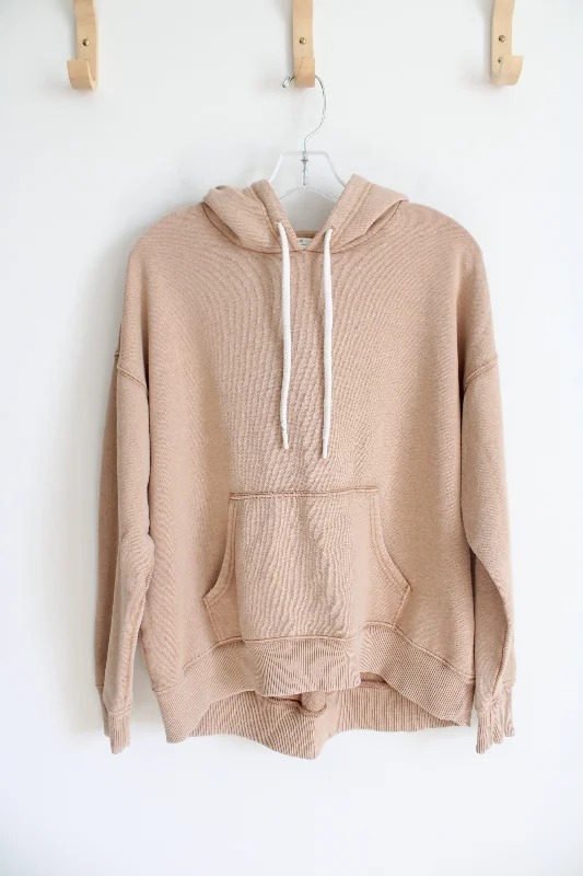 Aerie Tan Lightly Distressed Hoodie | XS Hoodie with Lace Feminine Delicate