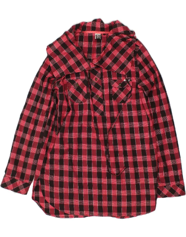 ROXY Womens Pullover Shirt UK 18 XL Red Check Cotton Boyleg Sleeve Pullover