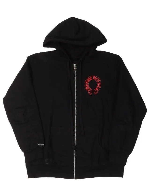 Red Horseshoe Logo Thermal Hoodie Hoodie with Mock Neck Collared Structured