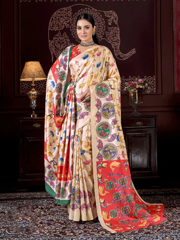 Women's Multicolor Digital Printed Pasmina Saree With Shawl - Jyoti Fashion Chic Knitted Shawl Wrap