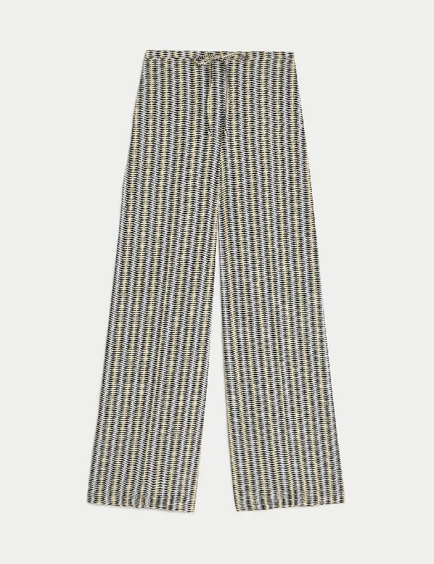 Printed Drawstring Wide Leg Trousers Trousers cozy soft