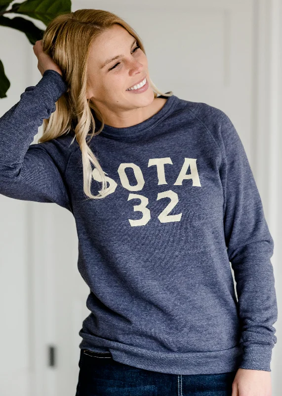 Sota' Navy 32 Crewneck Sweatshirt - FINAL SALE Hoodie with Hem Fringe Bohemian Relaxed