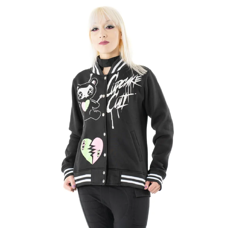 VOODOO TEDDY VARSITY JACKET - BLACK Fleece Jacket Down Jacket Parka