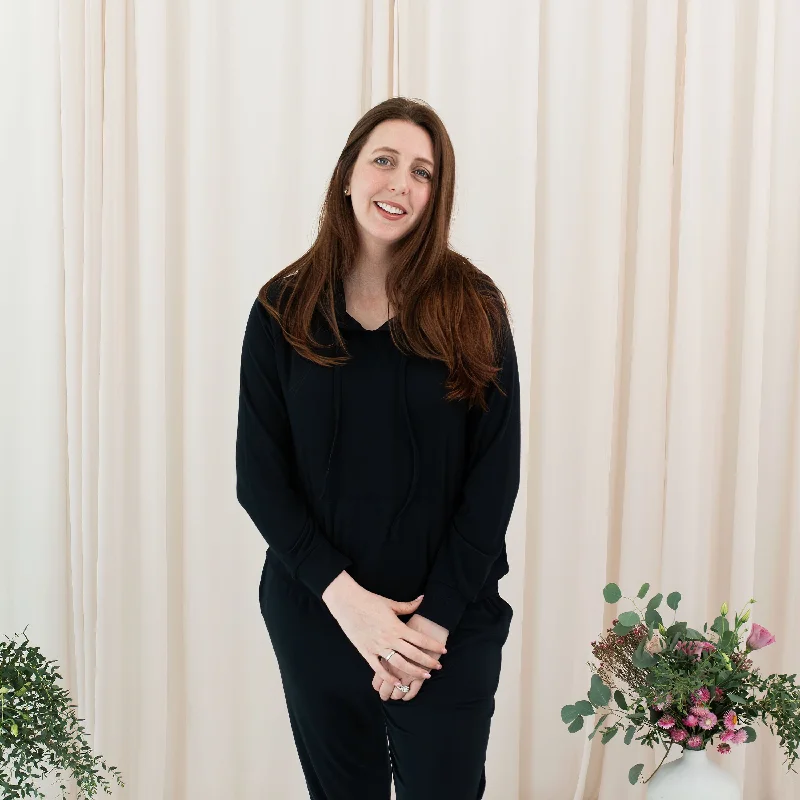 Women's Ribbed Hoodie in Midnight Hoodie with Pastel Soft Subtle