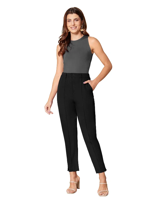 Odette Black Polyester Solid Trouser For Women Trousers Essential Wardrobe