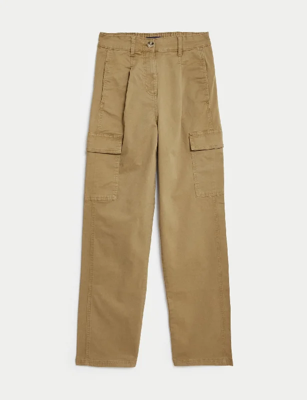 Cotton Rich Cargo Straight Leg Trousers Trousers Versatile Stylish