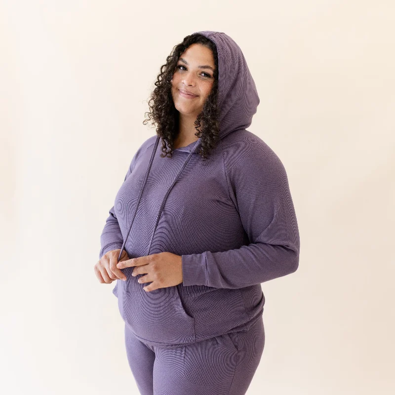 Women's Ribbed Hoodie in Currant Hoodie with Contrast Stitching Detailed Premium