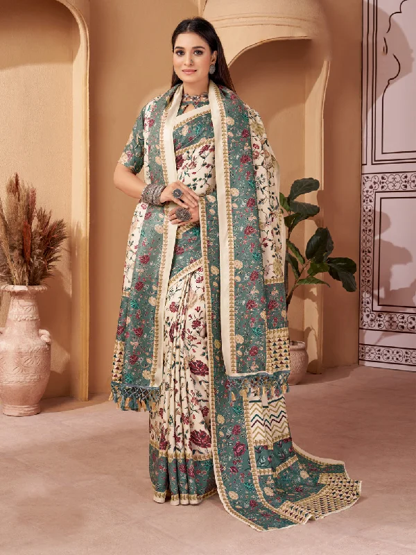 Women's Multicolor Digital Printed Pasmina Saree With Shawl - Jyoti Fashion Cozy Fleece Shawl Wrap
