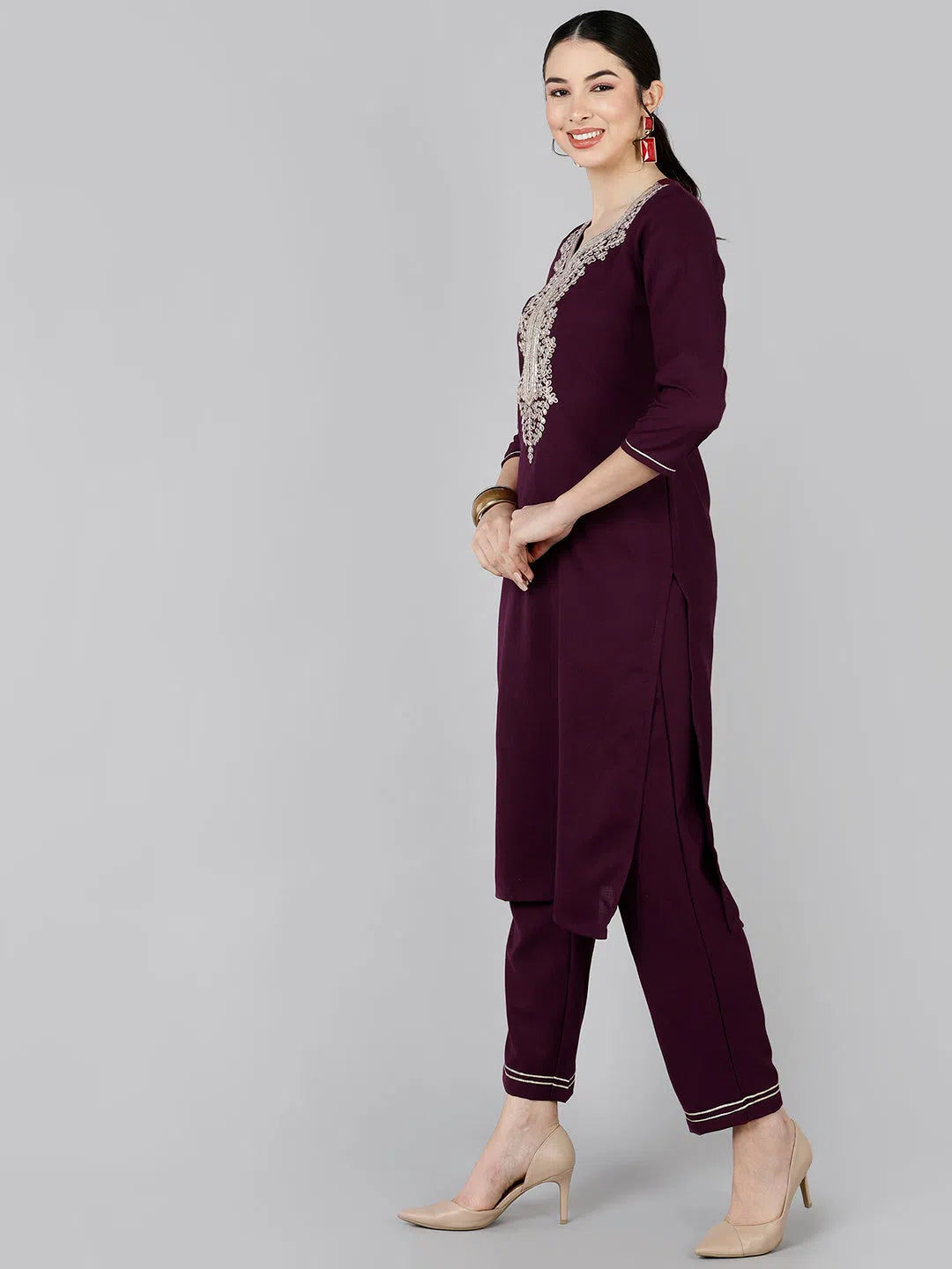 Ahika Poly Silk Embroidered Kurta Trousers With-PKSKD1229_S Trousers Seasonal Trendy