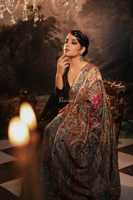 Pashtush womens faux pashmina shawl, ethnic weave design, Multicolour Cozy Knit Shawl Cape