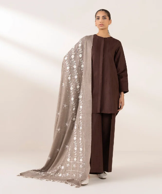 Hand Embroidered Wool Shawl Elegant Velvet Shawl Wrap